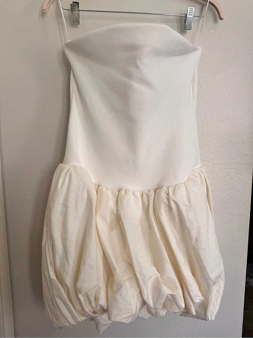 SIMKHAI Pollie Bubble Hem Linen-Blend Mini Dress White, Size Large